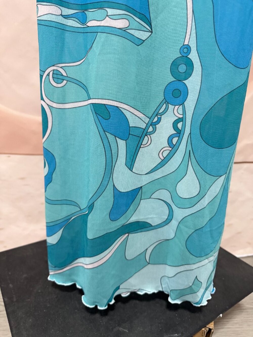 Emilio Pucci Turquoise Swirl-Print Tulle Long-Sleeve Dress - Picture 10 of 13